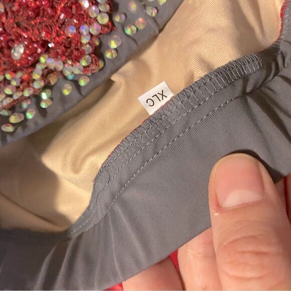 Glamour solo 2 piece dance costume red gray lyrical embellished bling XLC child - Picture 13 of 14